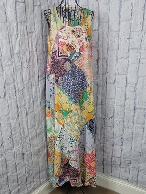 Yak & Yeti Patchwork Maxi Dress Boho Pockets‎ Colorful NWT Small